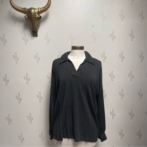 Cabi Elegant Tee M Medium Style 4258 Charcoal Gray V Neck Collar Long Sleeve